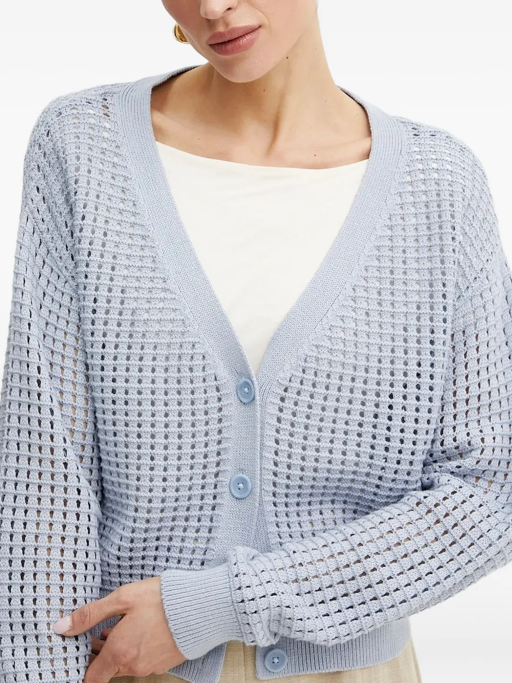 Guess Usa Button-front Open-knit Cardigan In Blue