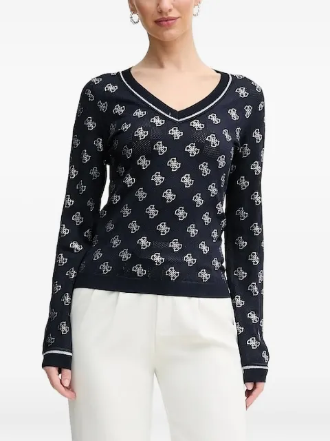 GUESS USA 4G logo-pattern V-neck sweatshirt
