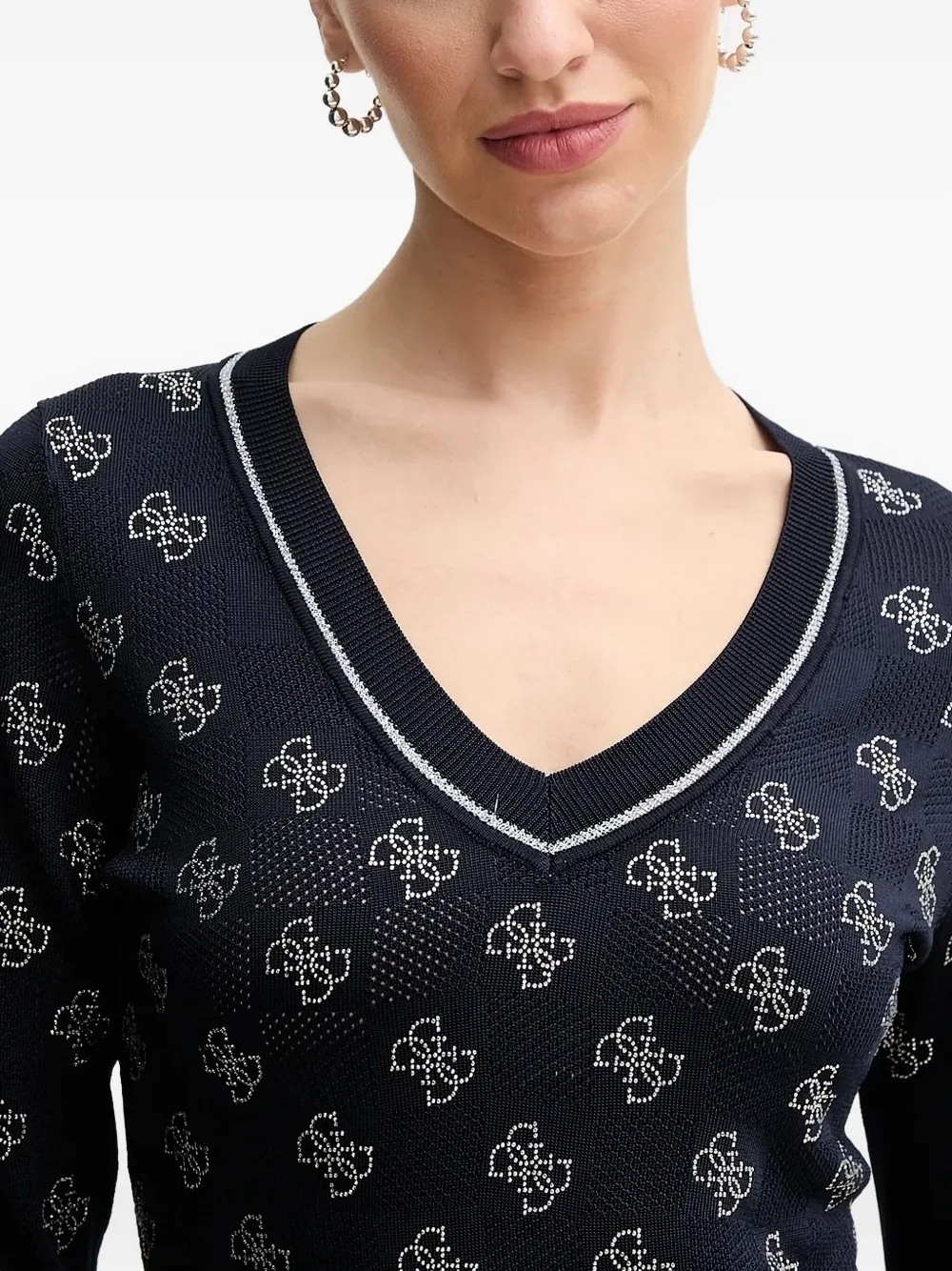 GUESS USA 4G sweater met logopatroon en V-hals Blauw