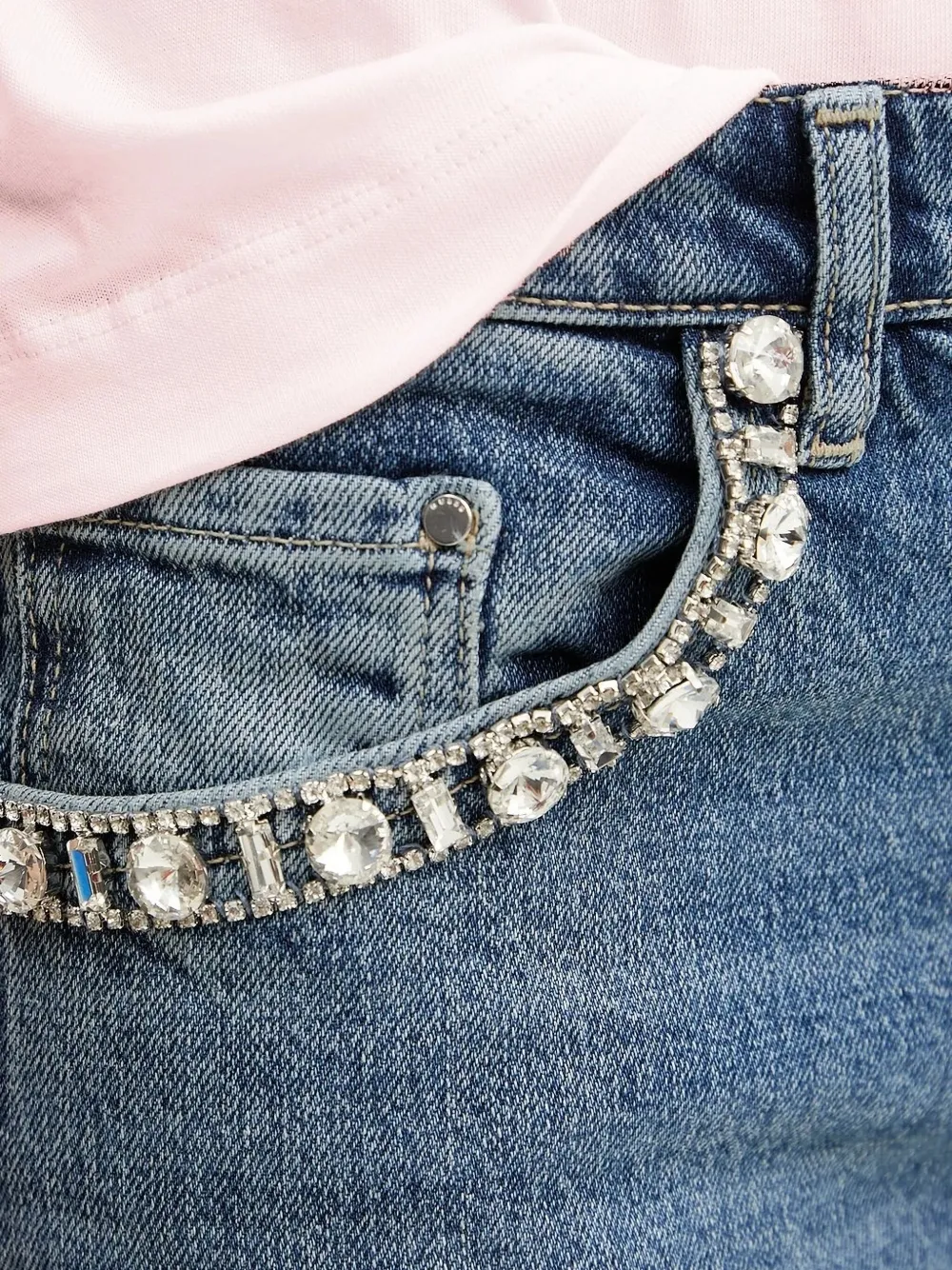 Guess Usa Crystal-embellished Five-pocket Jeans In Blue