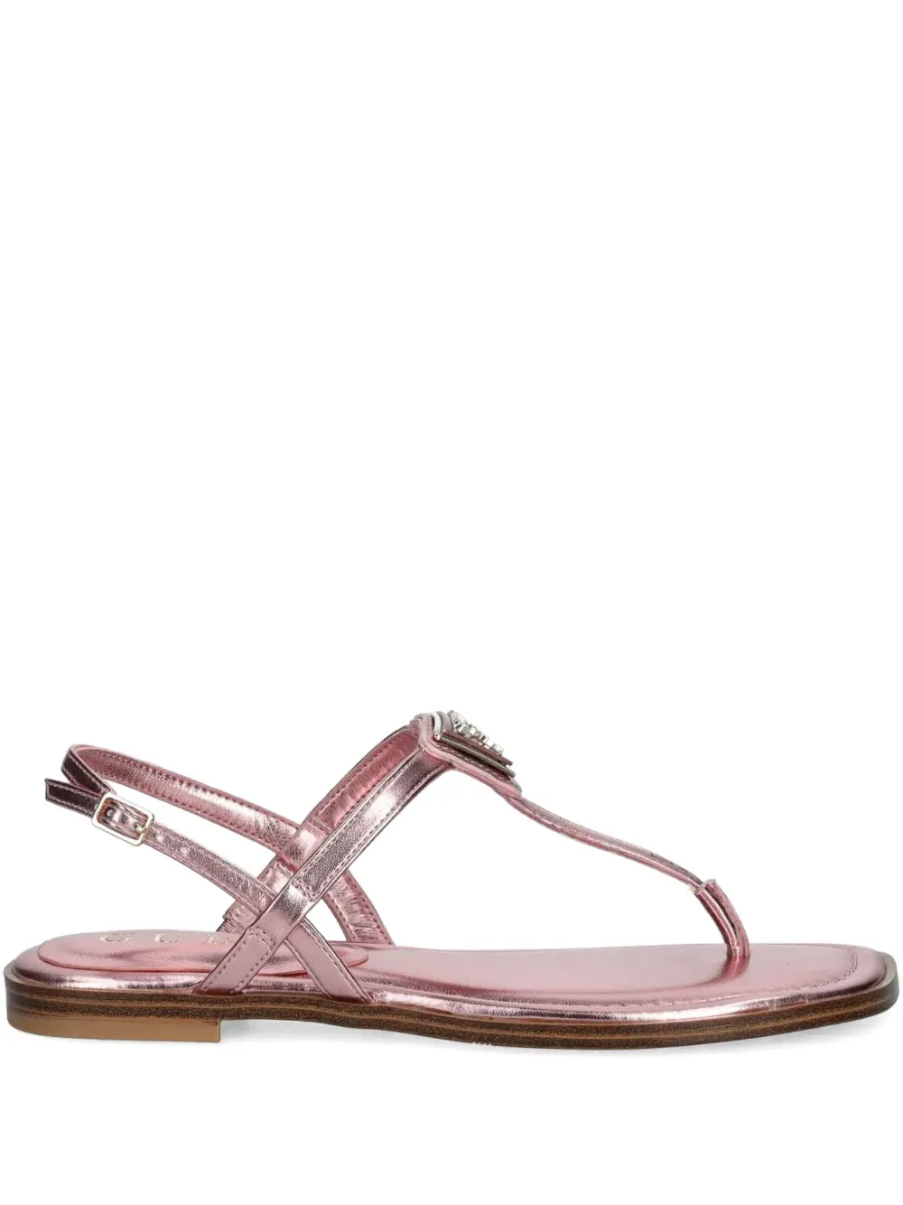 GUESS USA Rainey metallic-effect leather flat sandals | Pink | Image 1