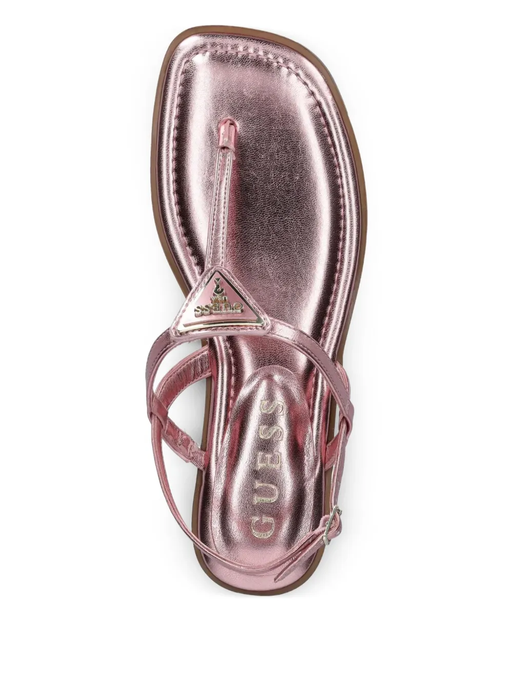 GUESS USA Rainey metallic-effect leather flat sandals Pink
