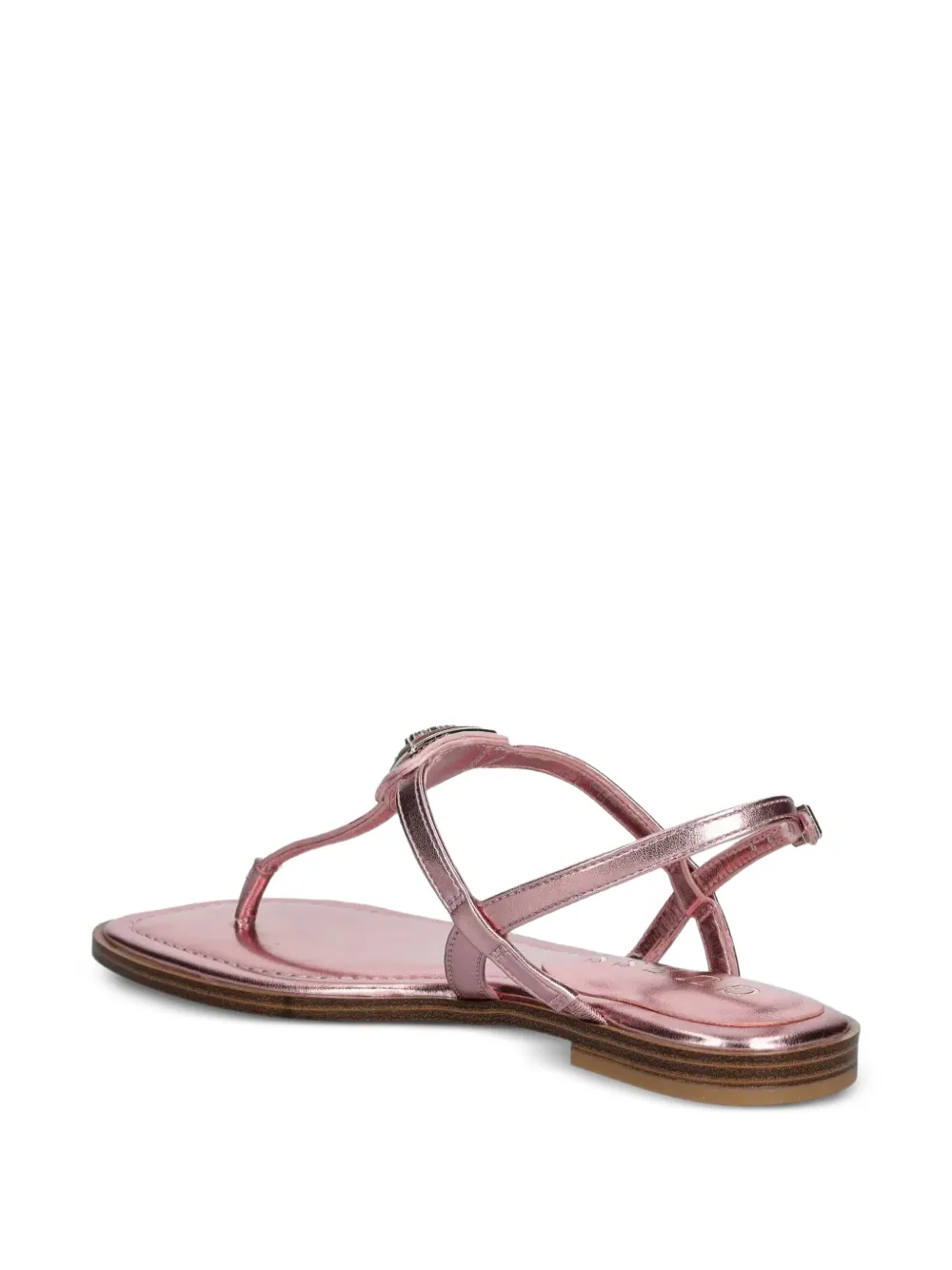 GUESS USA Rainey metallic-effect leather flat sandals Pink