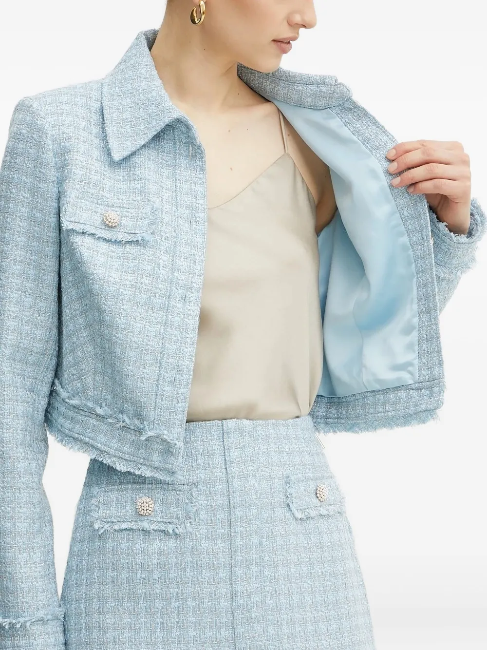 GUESS USA Tweed jack met franje Blauw