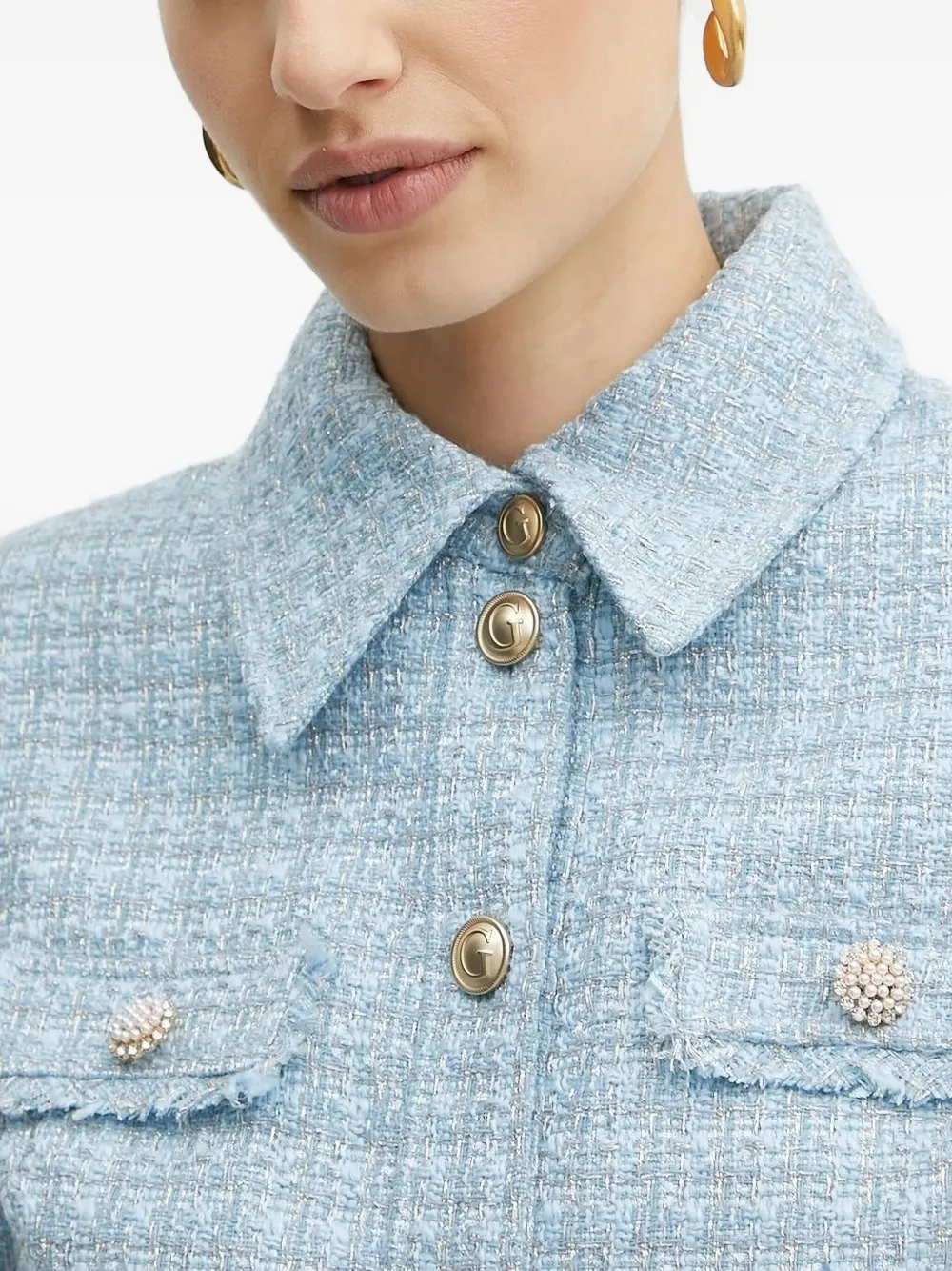 GUESS USA Tweed jack met franje Blauw