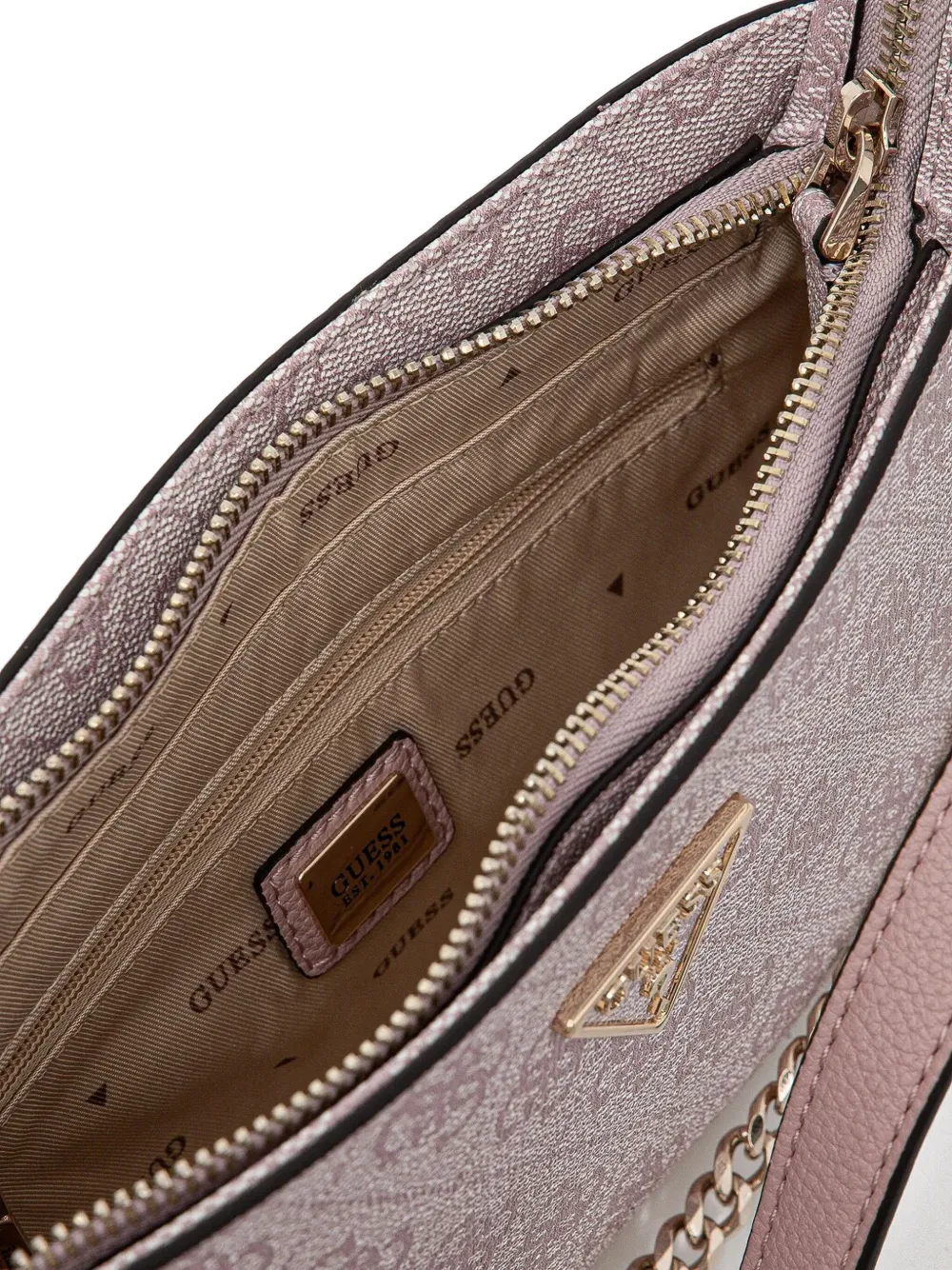 GUESS USA Schoudertas met kettingdetail en logo Roze