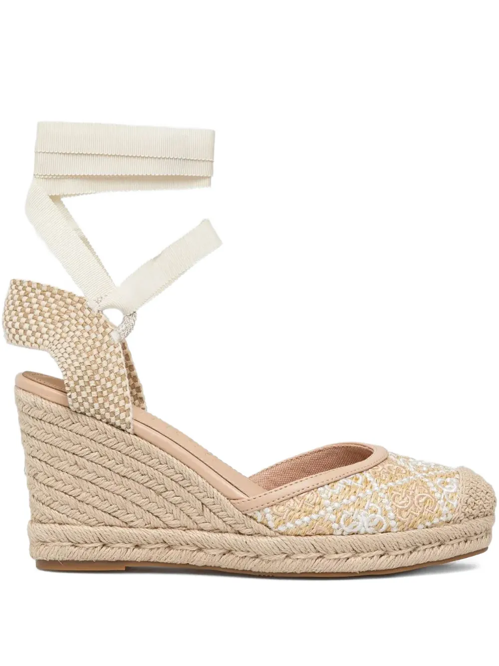 Guess Usa 100mm Charmi Embroidered Wedge Espadrilles In Neutral