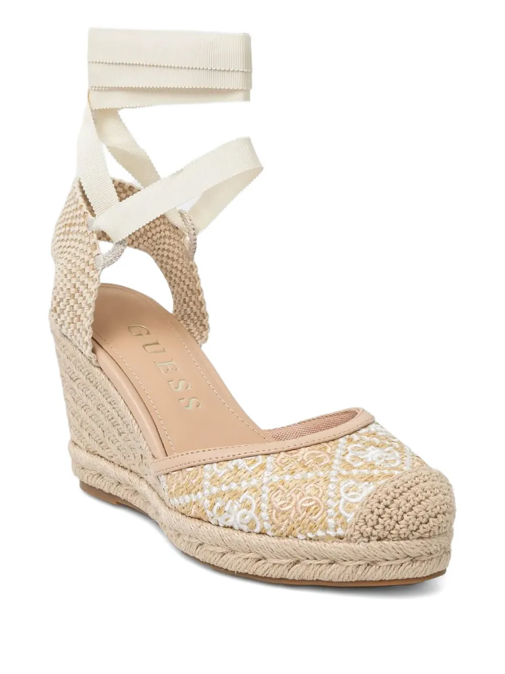 GUESS USA 100mm Charmi embroidered wedge espadrilles Neutrals