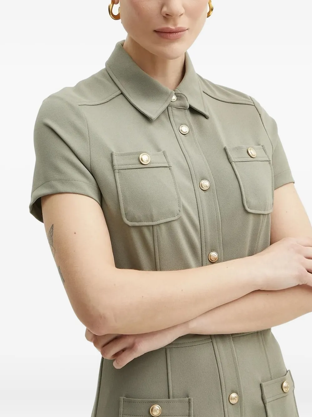 Guess Usa Button-fastening Pocket Dress In Green