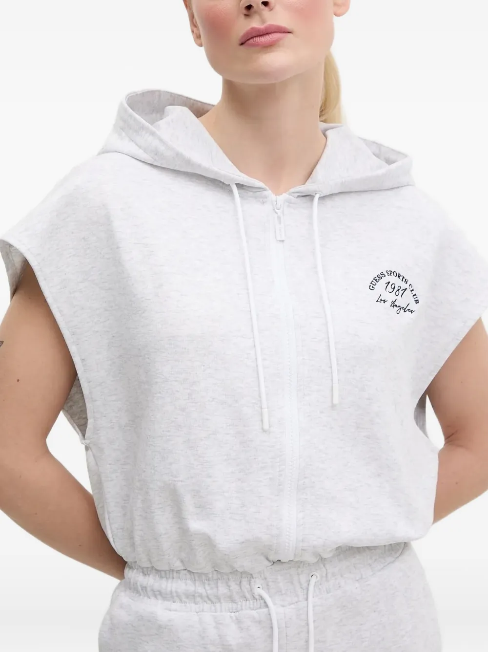 Guess Usa Zip-front Hooded Playsuit In Gray