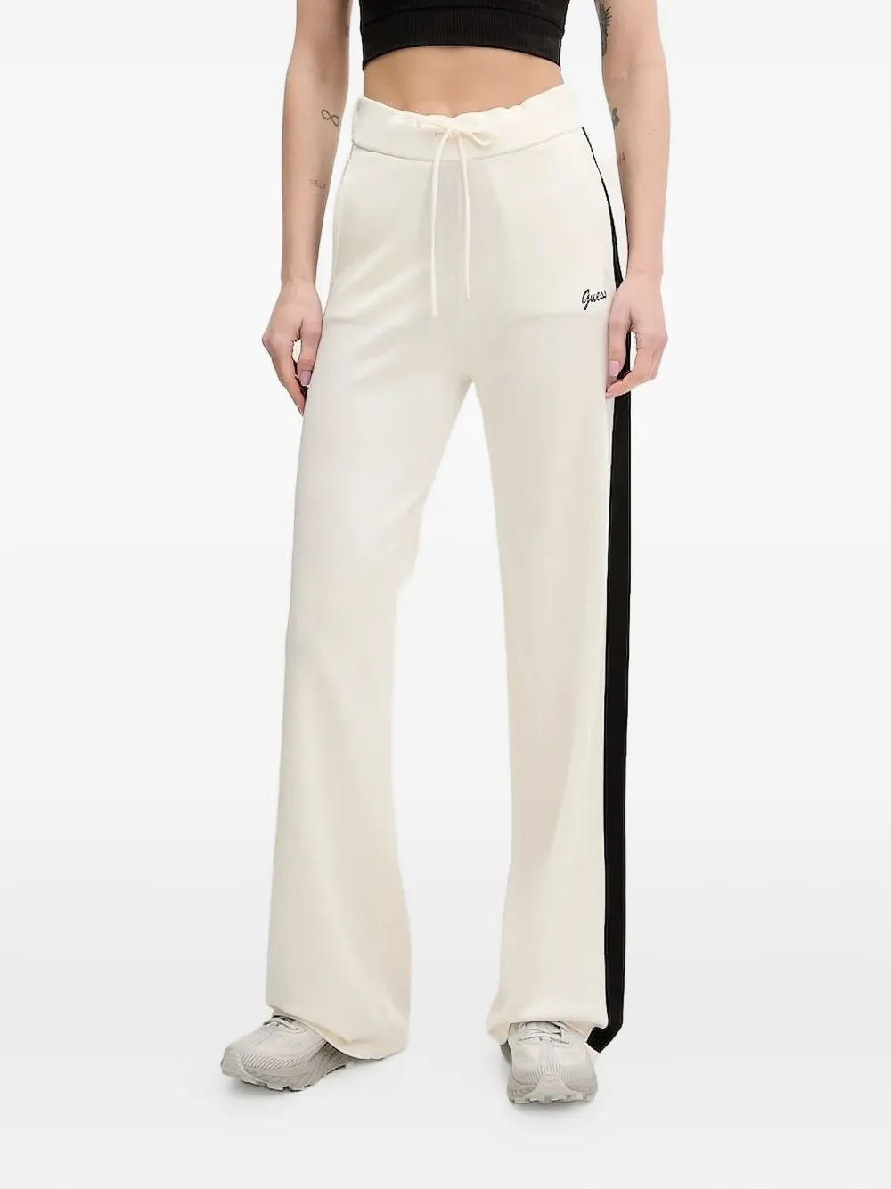 Guess Usa Embroidered-logo Trousers In Neutral