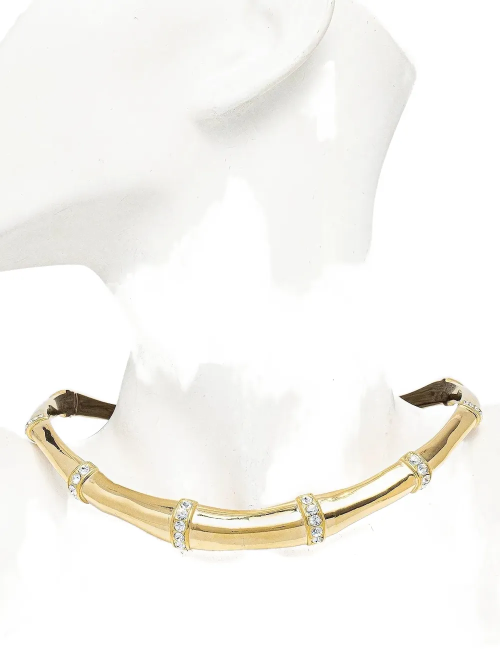 Guess Usa Bamboo-design Crystal Necklace In Gold