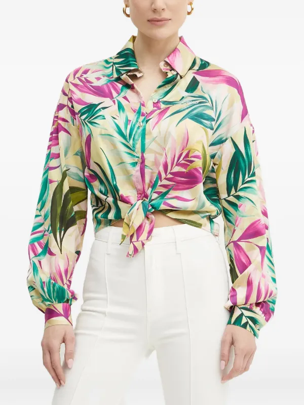 GUESS USA leaf-print tie-front Shirt Neutrals FARFETCH NZ