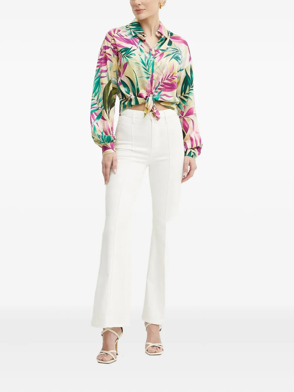 GUESS USA Blouse met bladerprint - Beige