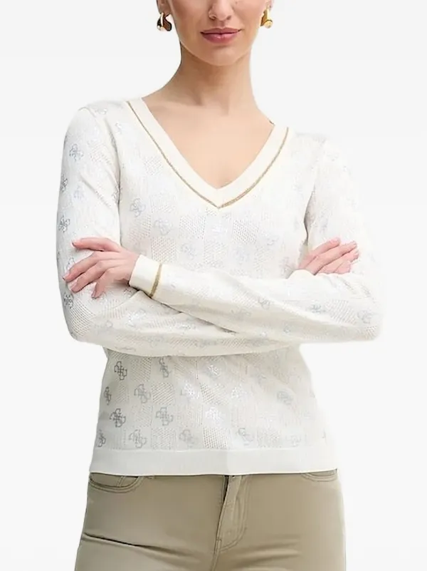 GUESS USA logo-pattern V-neck Sweater White FARFETCH PH