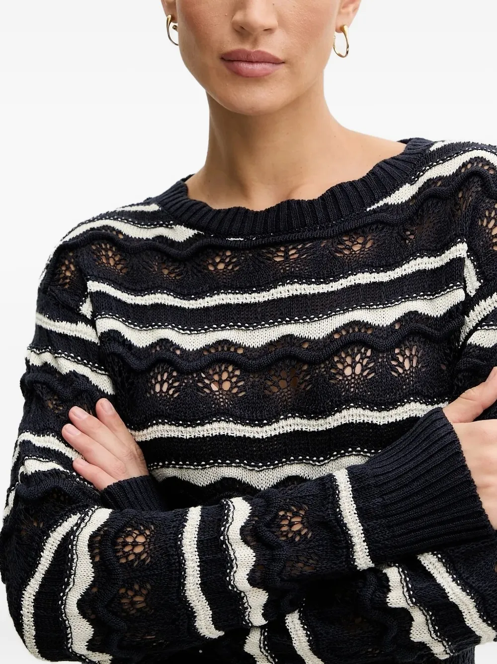 Guess Usa Striped Wave-pattern Sweater In Black