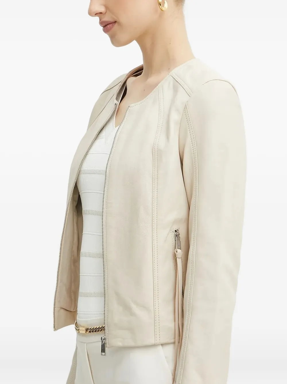 Guess Usa Cropped Leather Jacket In White