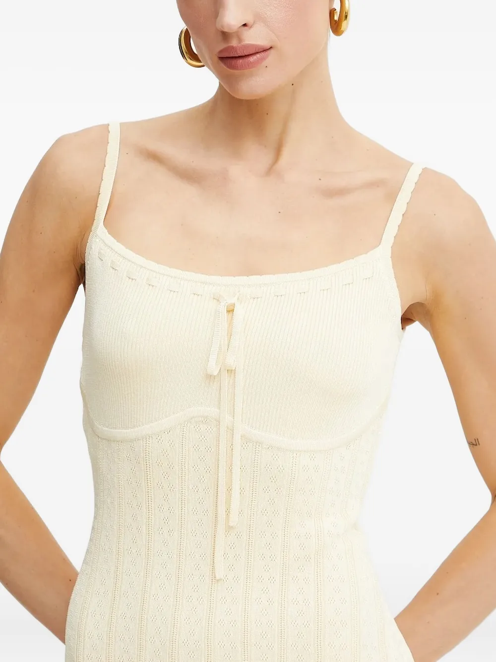 GUESS USA Ribgebreide mini-jurk met strikdetail Beige