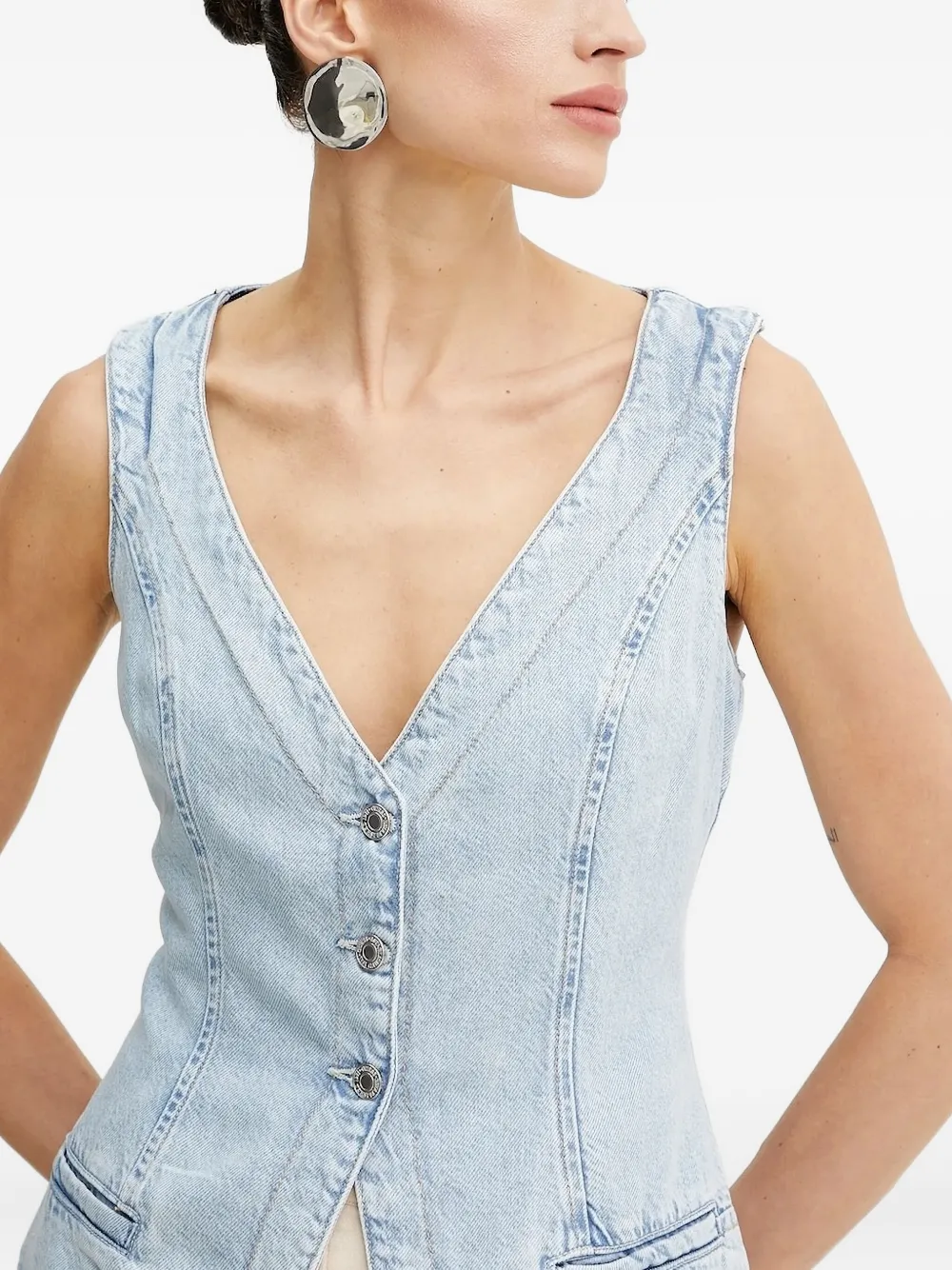 Guess Usa Denim Button-fastening Vest In Blue