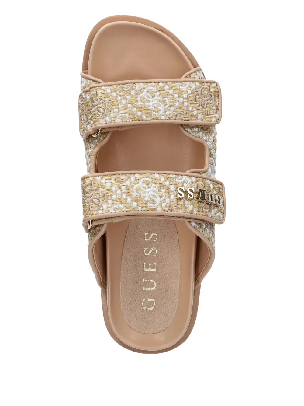 GUESS USA Fadeliza embroidered double-strap flat sandals Neutrals