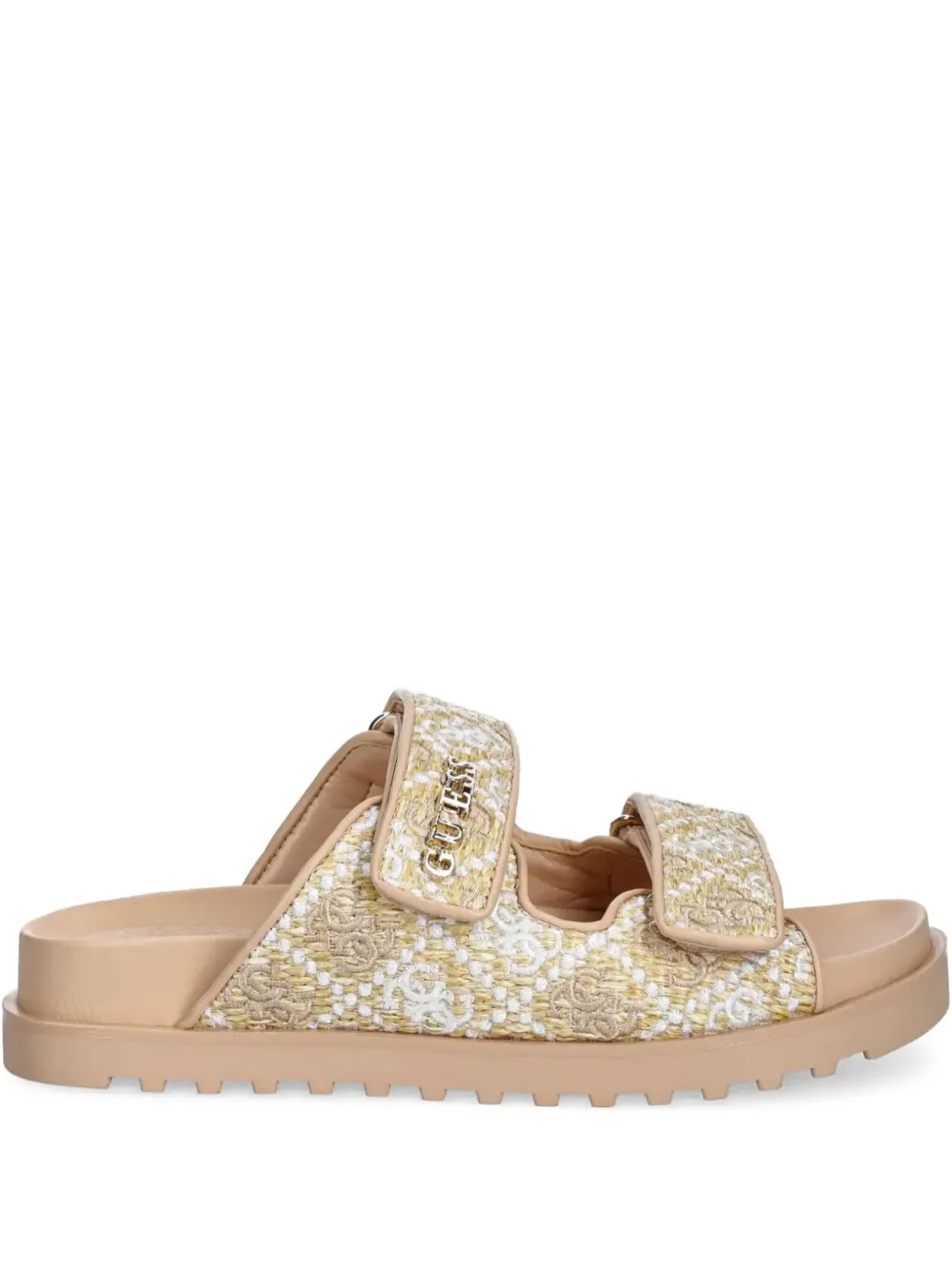 GUESS USA Fadeliza embroidered double-strap flat sandals Neutrals