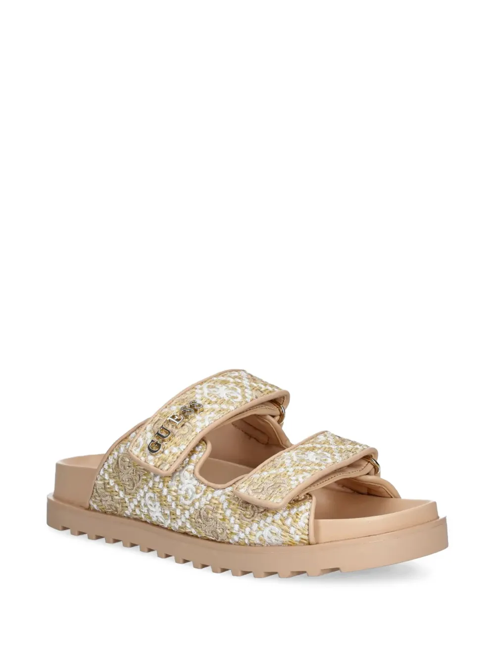 GUESS USA Fadeliza embroidered double-strap flat sandals Neutrals