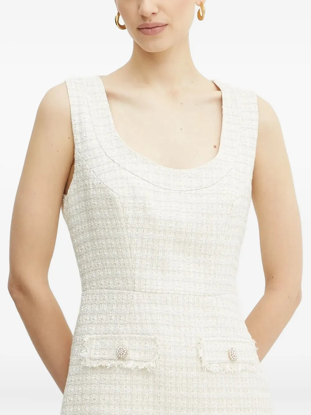 GUESS USA tweed-pattern pearl-embellishment mini dress Beige