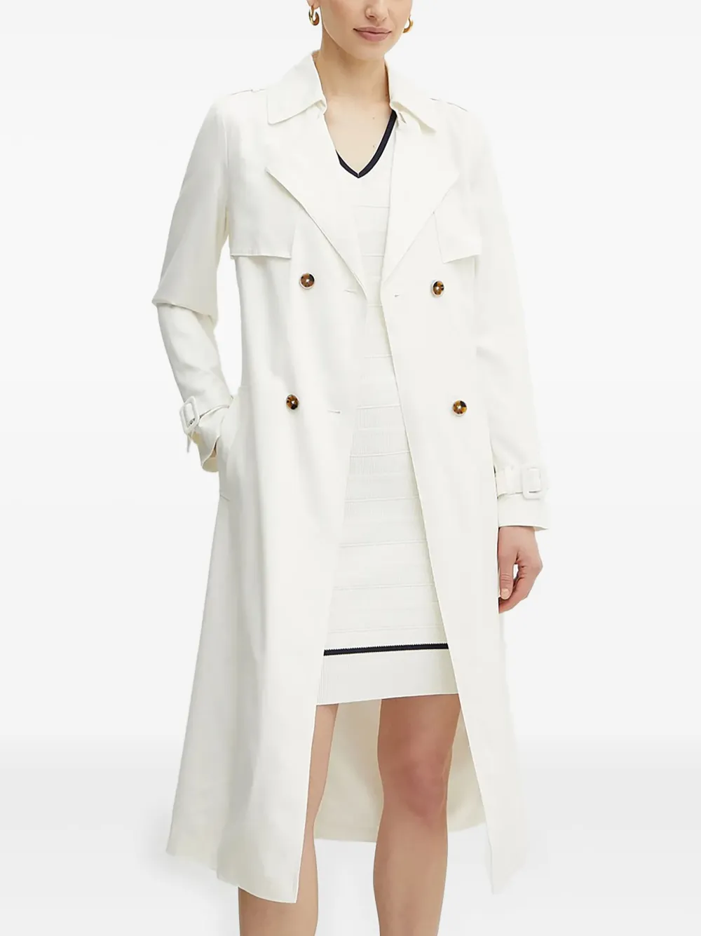 Guess Usa Double-breasted Trench Coat In White