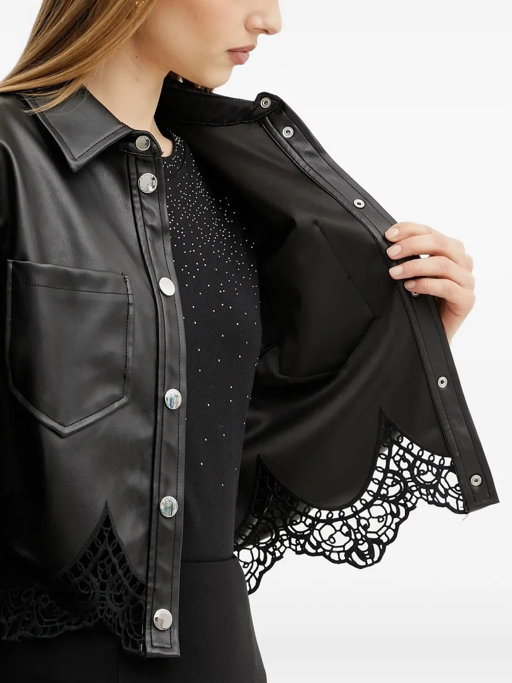 Guess Usa Lace-trimmed Jacket In Black
