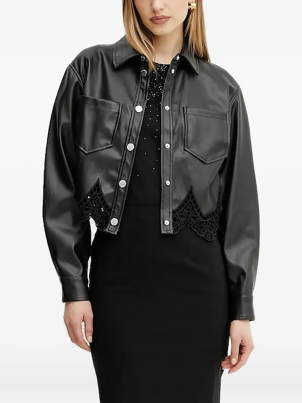 Guess Usa Lace-trimmed Jacket In Black