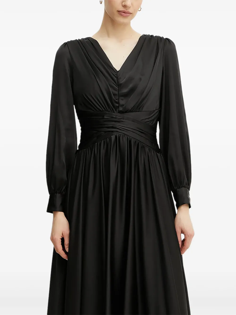 GUESS USA Geplooide maxi-jurk met V-hals Zwart
