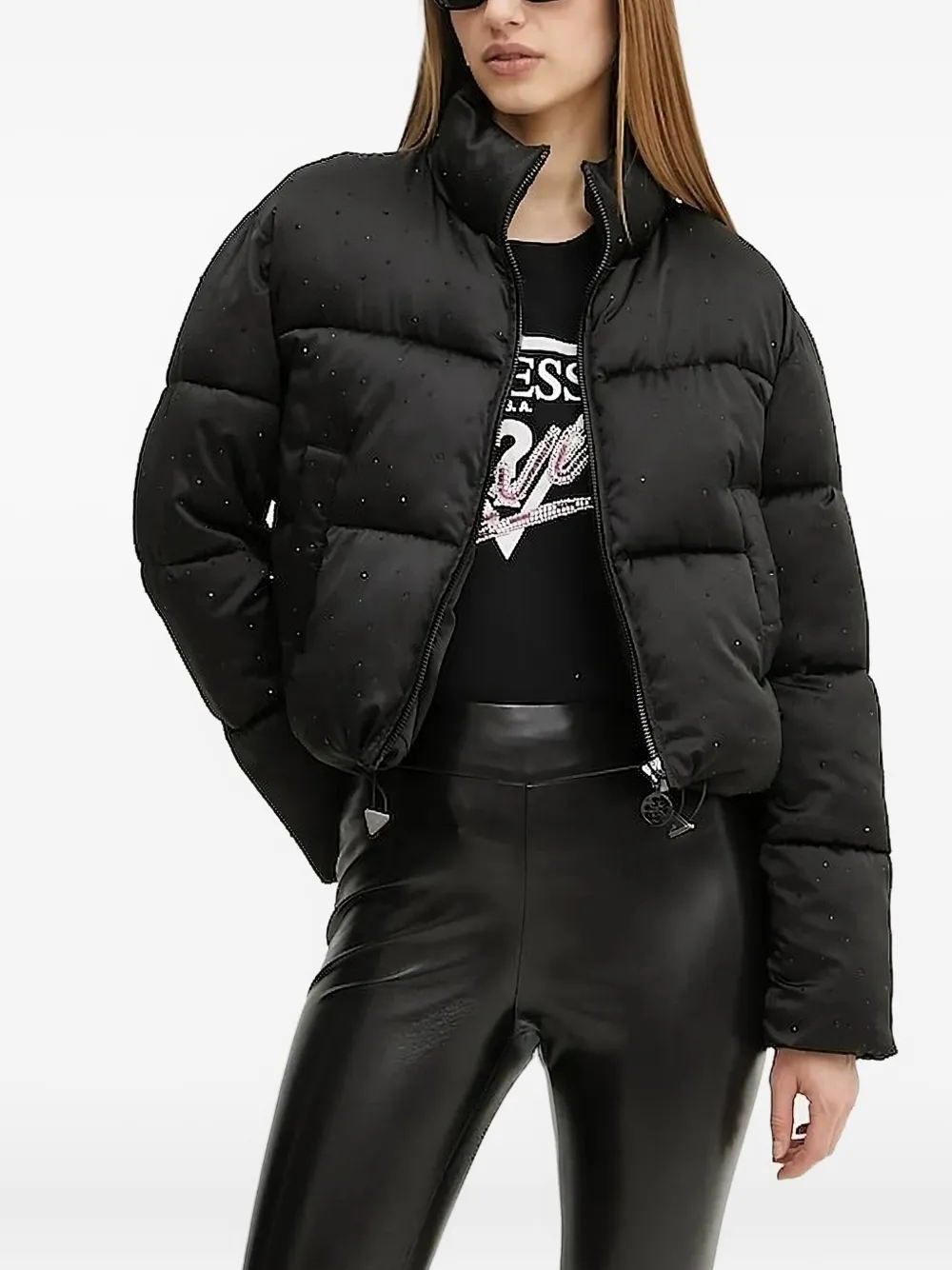 Guess Usa Quilted Embellished Jacket In Black