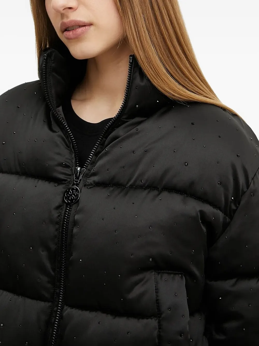 Guess Usa Quilted Embellished Jacket In Black