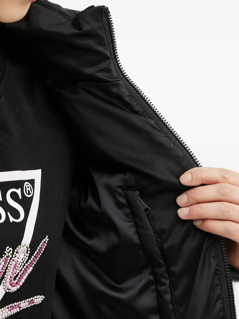 Guess Usa Quilted Embellished Jacket In Black