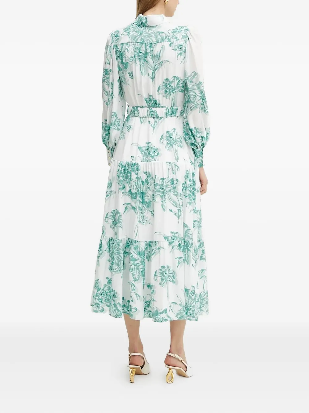 GUESS USA floral-print belted midi dress Wit
