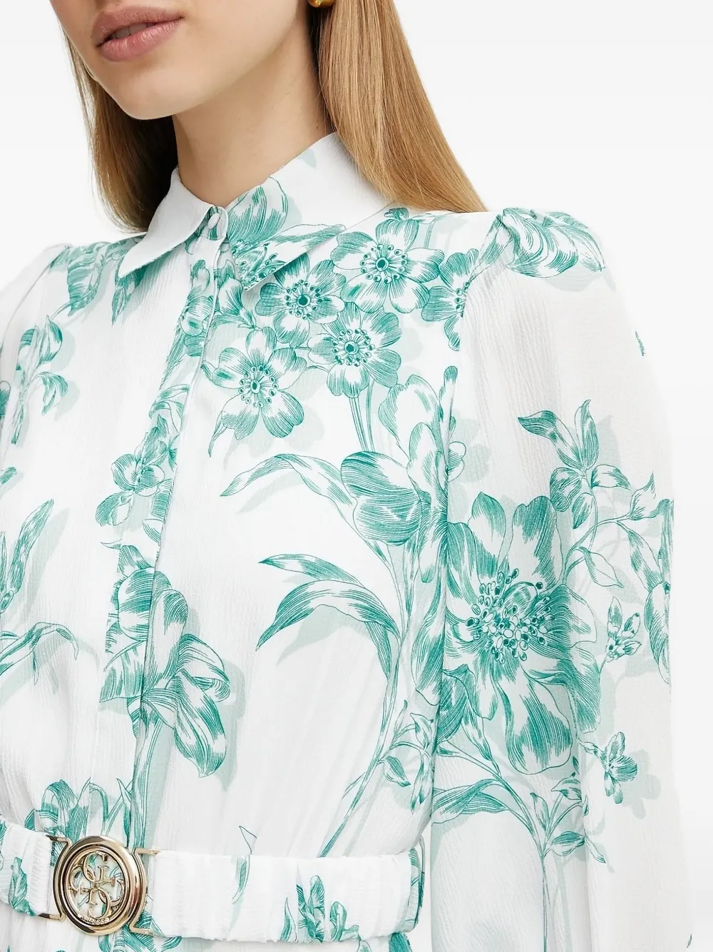 GUESS USA floral-print belted midi dress Wit