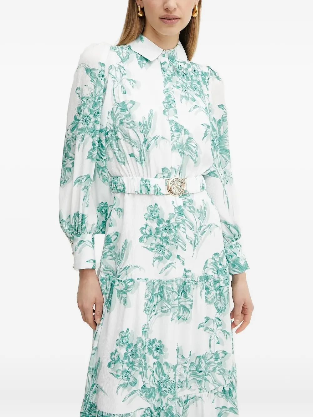 GUESS USA floral-print belted midi dress Wit