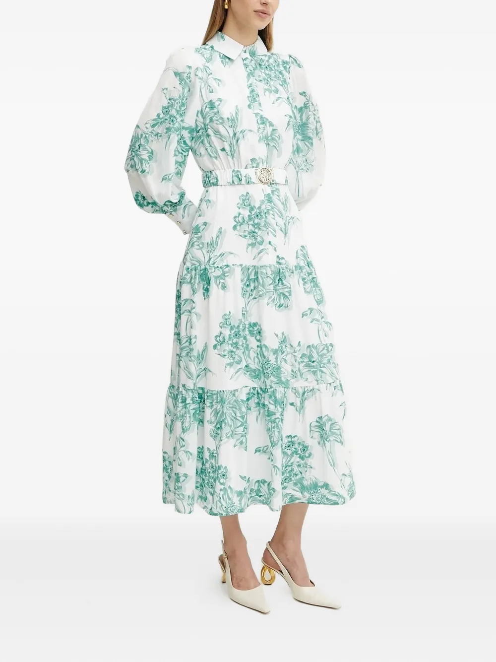GUESS USA floral-print belted midi dress Wit