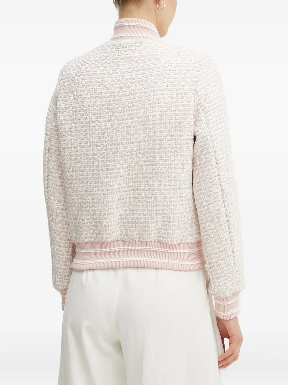 Guess Usa Fringed Bomber-style Tweed Jacket In Pink