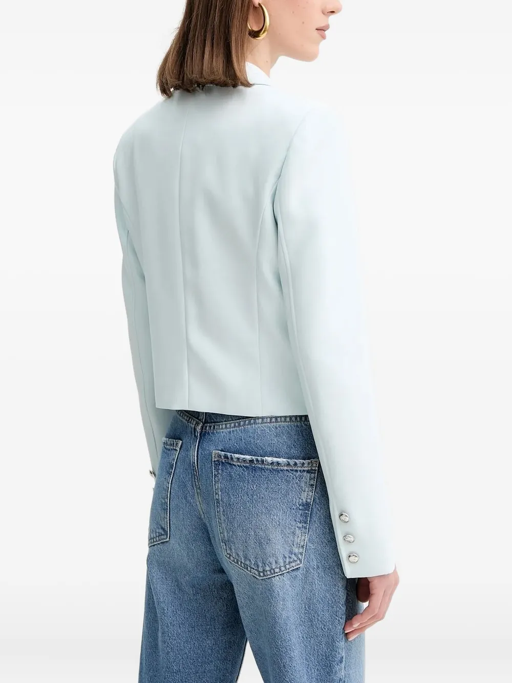 Guess Usa Double-breasted Cropped Jacket In White