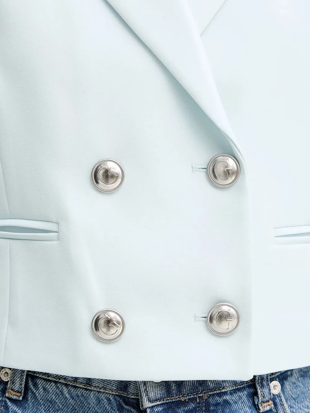 Guess Usa Double-breasted Cropped Jacket In White