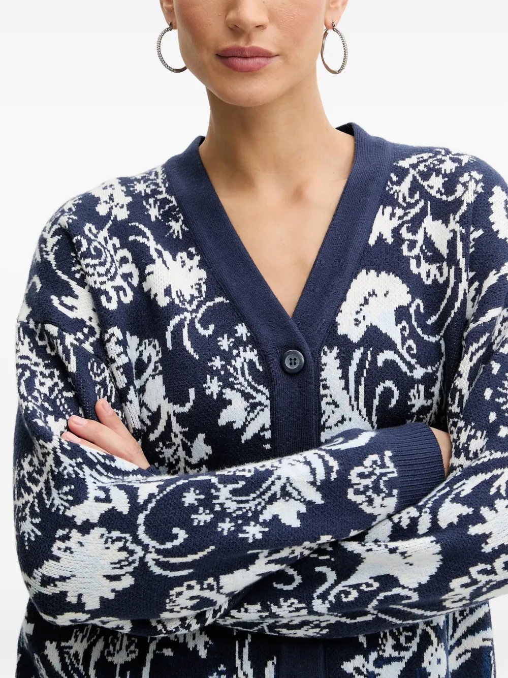 Guess Usa Melinda Floral-jacquard Cardigan In Blue