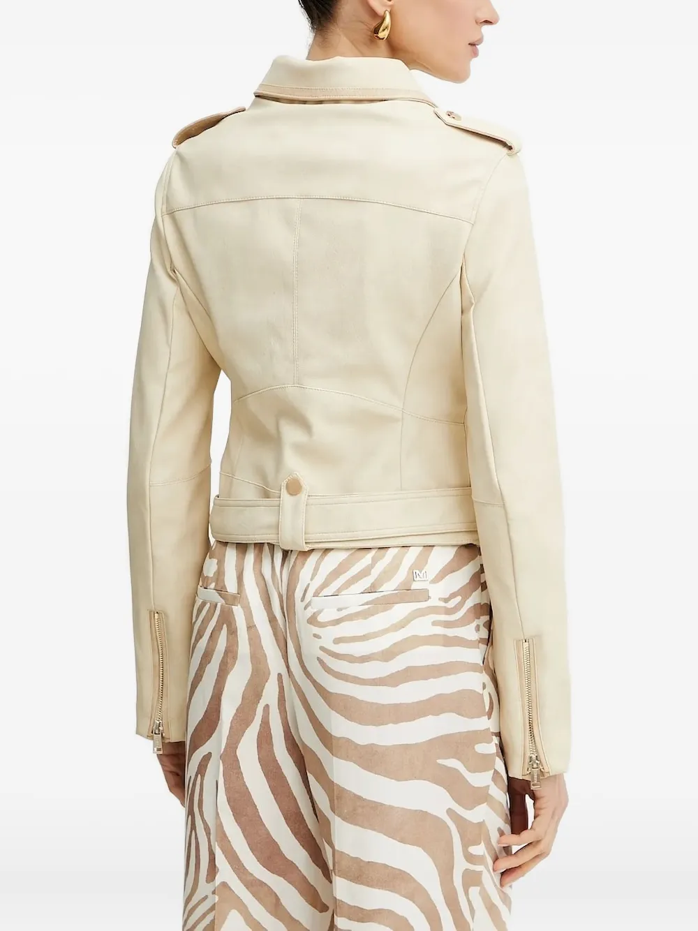 Guess Usa Belted Asymmetrical-zip Biker Jacket In Neutral