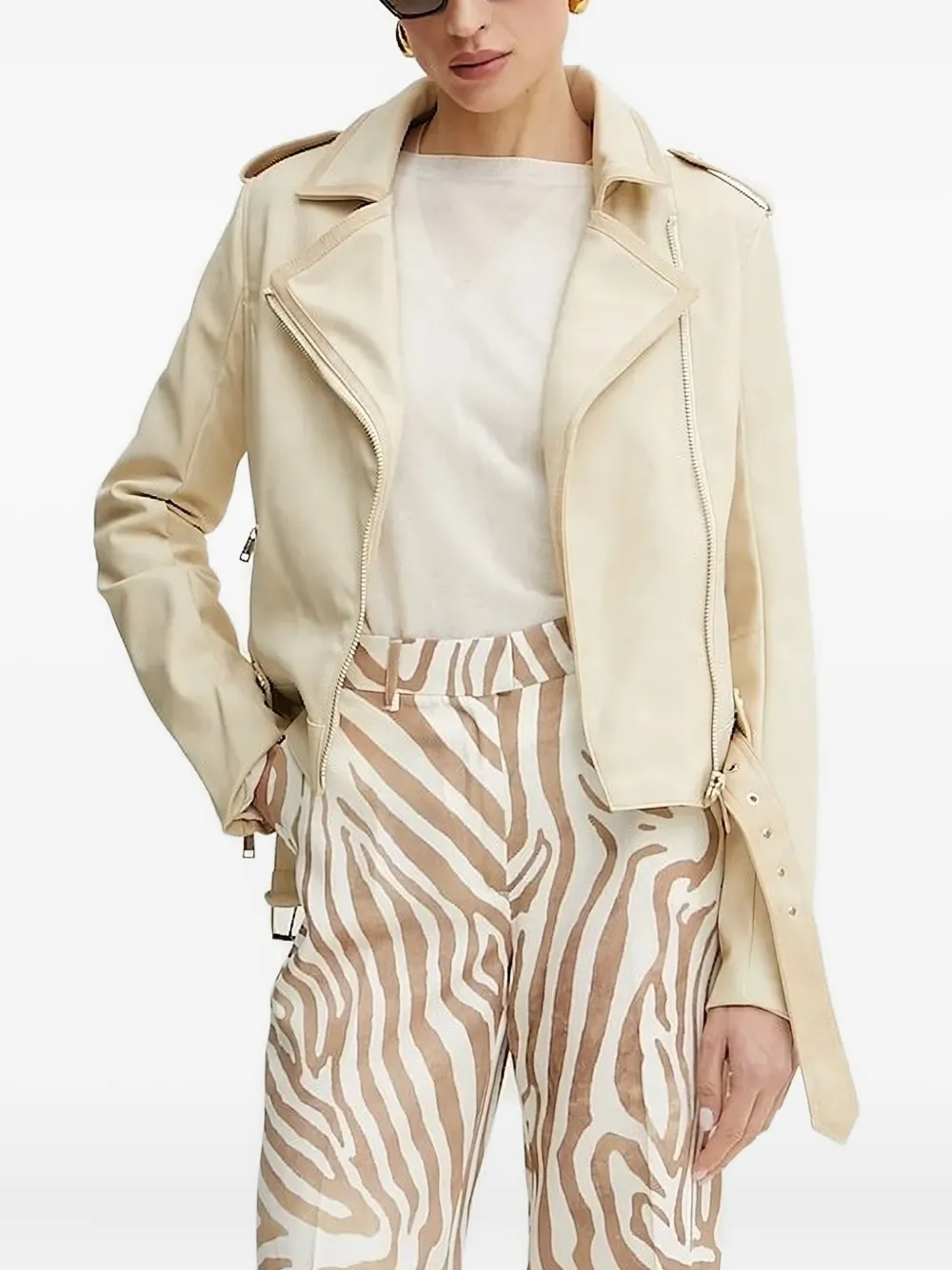 Guess Usa Belted Asymmetrical-zip Biker Jacket In Neutral