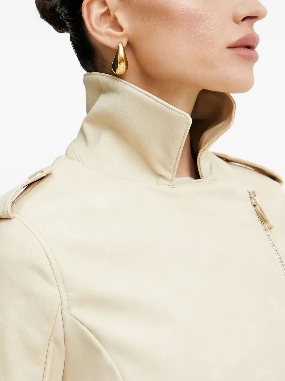 Guess Usa Belted Asymmetrical-zip Biker Jacket In Neutral