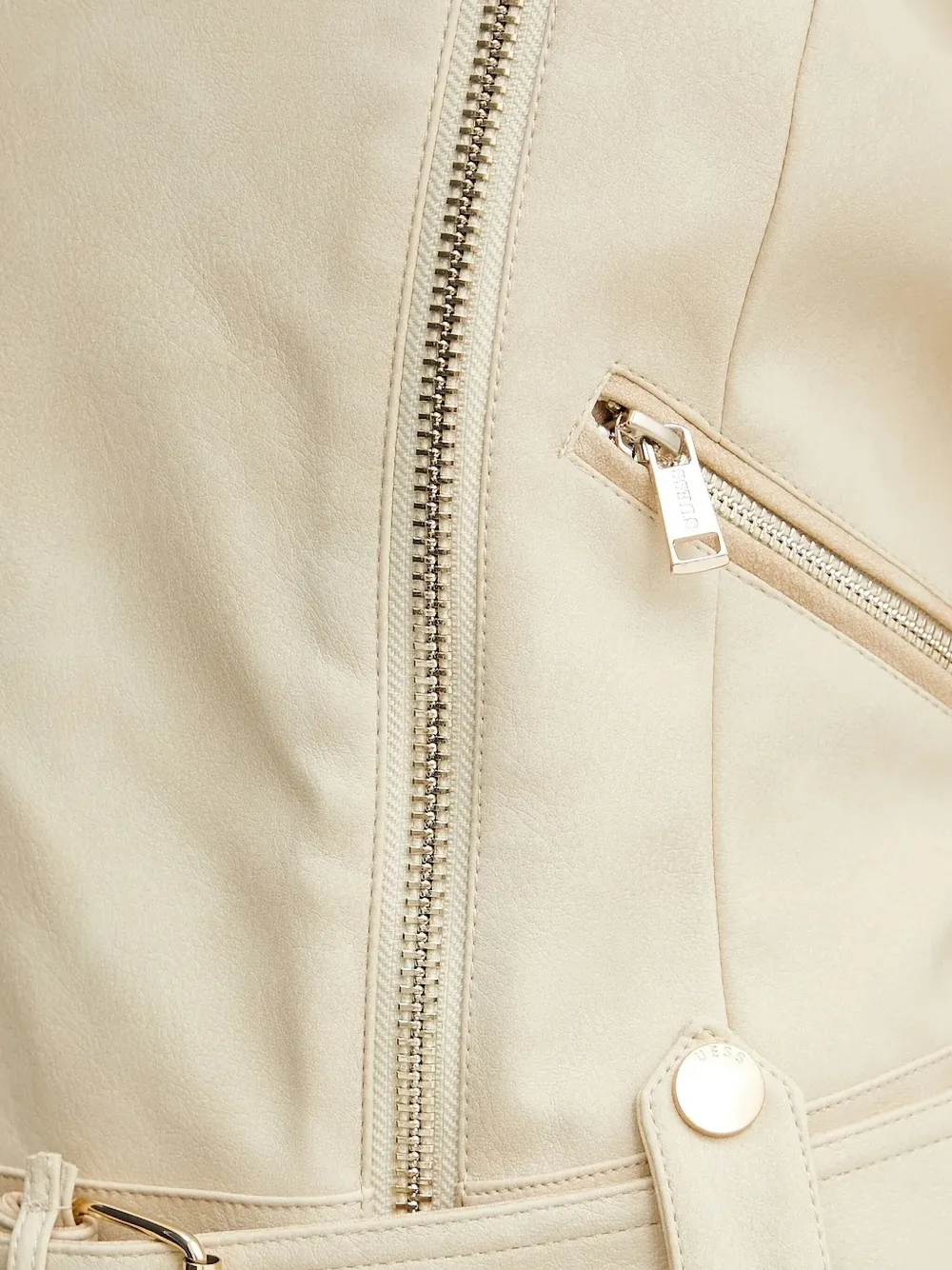 Guess Usa Belted Asymmetrical-zip Biker Jacket In Neutral