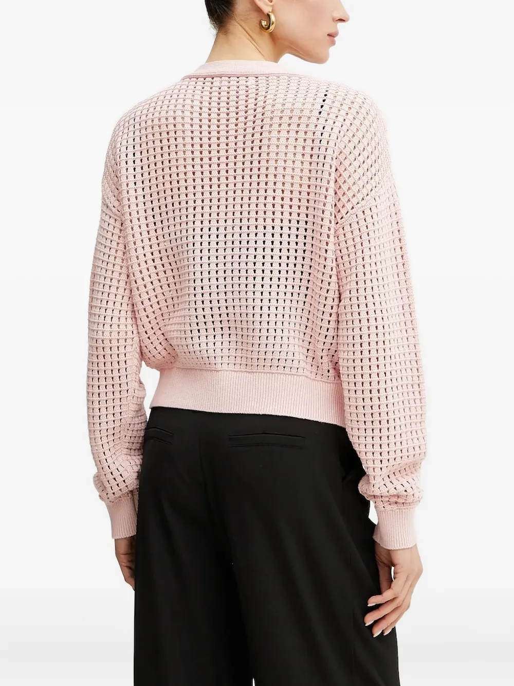 Guess Usa Open-knit V-neck Cardigan In Pink
