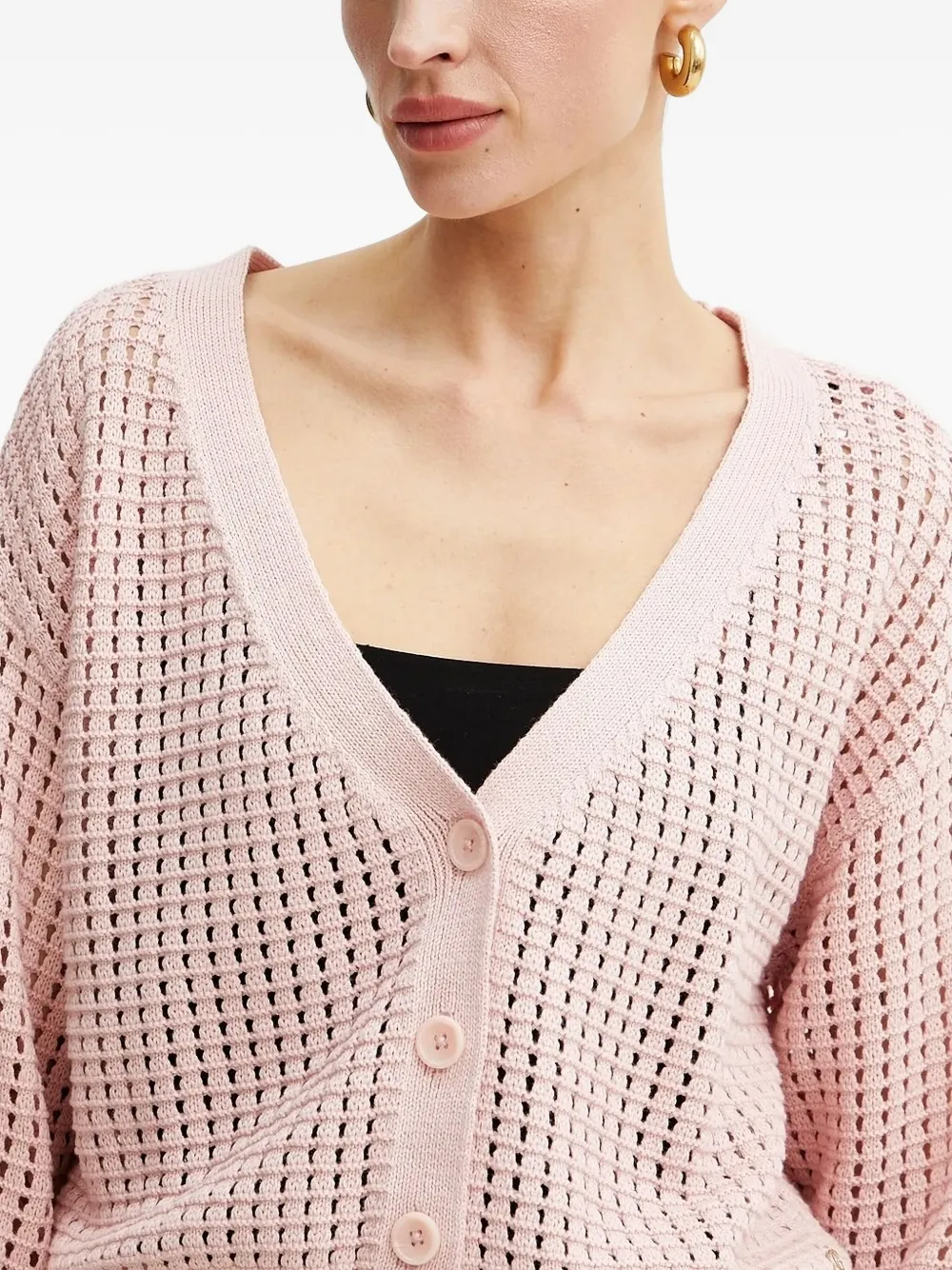 Guess Usa Open-knit V-neck Cardigan In Pink