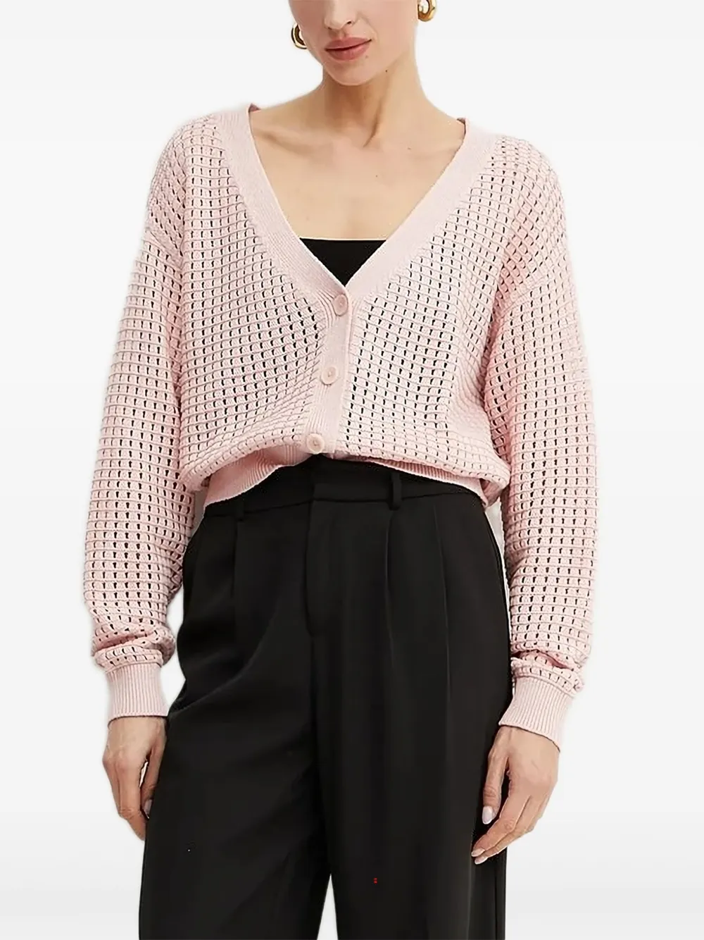 Guess Usa Open-knit V-neck Cardigan In Pink