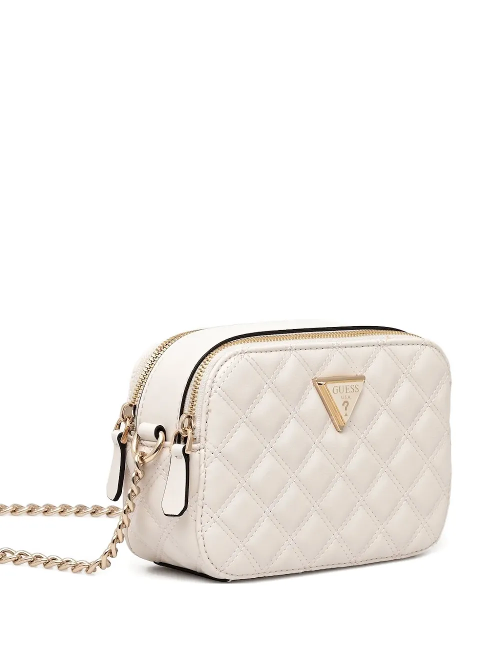 GUESS USA Giully gewatteerde crossbodytas met ketting Wit